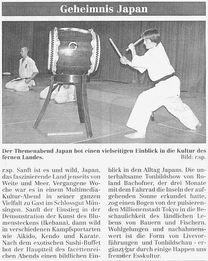 Zeitungsartikel "Geheimnis Japan", im Schlossgut Münsingen